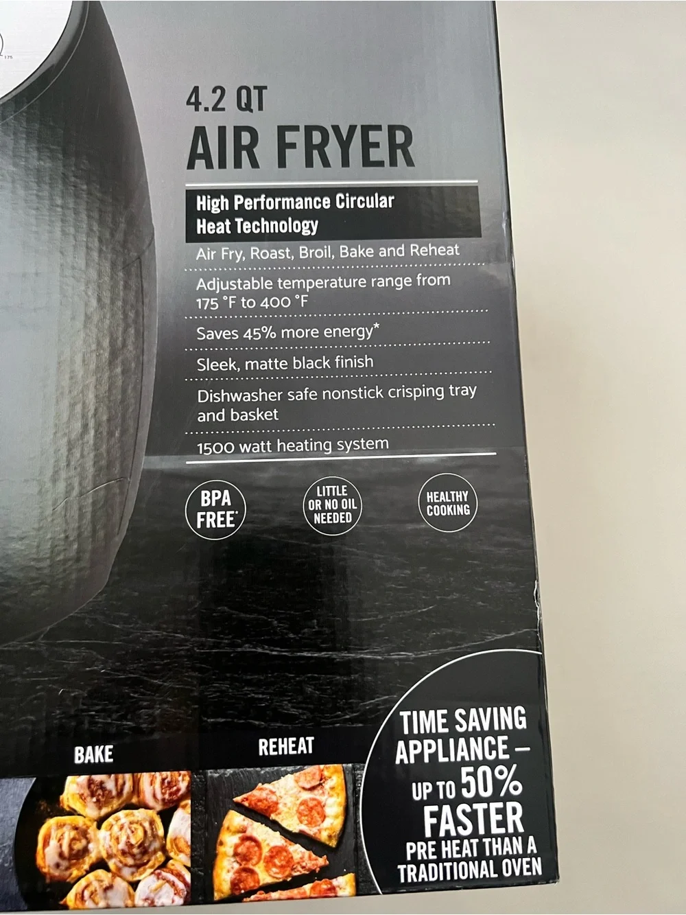 New Bella Pro Series 4.2 qt Air Fryer - Matte Black Broil Bake Reheat Fast Cook